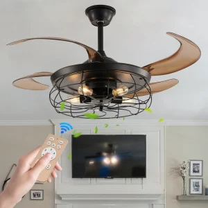48" Black Remote Control Ceiling Fan Light