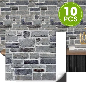 10 Pcs 3D Faux Stone Self Adhesive Wall Panels
