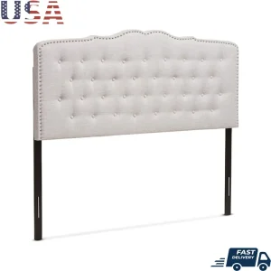 Modern Tufted Fabric Headboard Queen Size